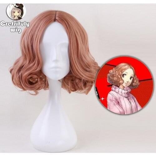 Hot Sale Anime Game Persona 5 Haru Okumura Cosplay Wig Halloween Play Short Curly Wig Party Stage High Quality Synthetic Hair