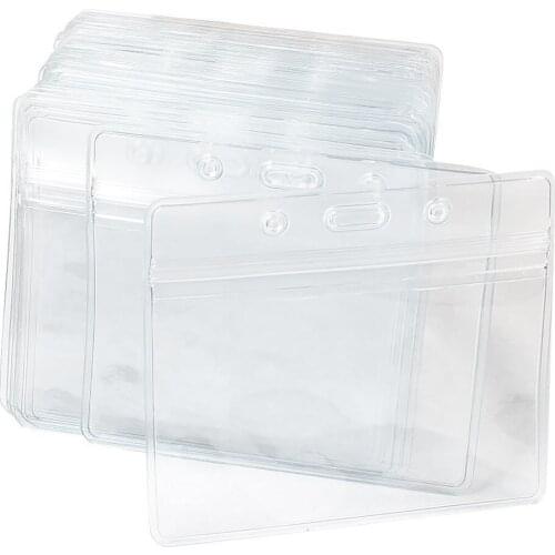 Plastic Horizontal Name Tag Badge ID Card Holders, 50-Piece, Clear