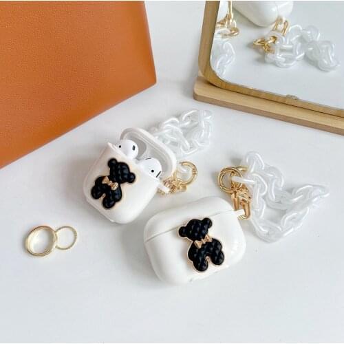 Luxury Lozenge Bear Earphone Case For AirPods 2/1 airpod Soft Earphone Cover For AirPods Pro 3 Headset Case with Chain Lanyard