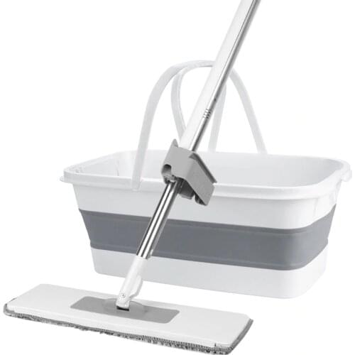 Squeeze Mop With Bucket Folded Free Hand Washing Lazy Wooden Mop Flat Mop Automatic Spin Floor Mops Household Cleaning Tool