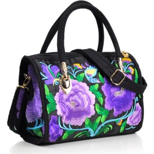 National wind embroidered portable slung dual-use drum bag canvas embroidery flower bag new travel shoulder portable handbag
