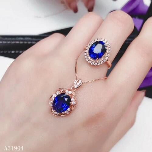 KJJEAXCMY boutique jewelry 925 sterling silver inlaid natural sapphire female necklace chain pendant set support detection