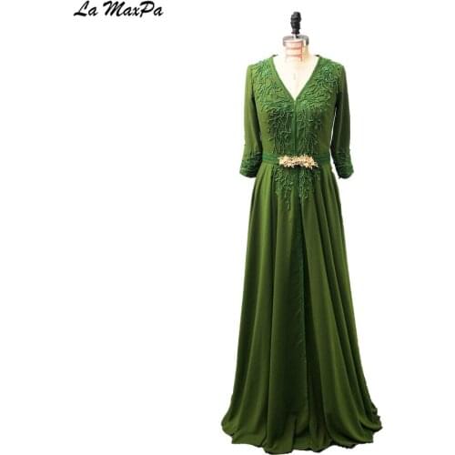 Long Sleeves Heavy Beaded Green Pakistan Evening Dress CMT161