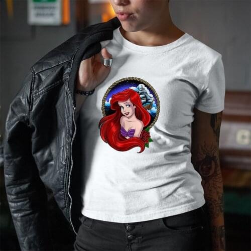 Women T-Shirts Summer New Products Disney Princess Ariel The Little Mermaid Cartoon Pattern Color T Shirts Female Dropship Trend
