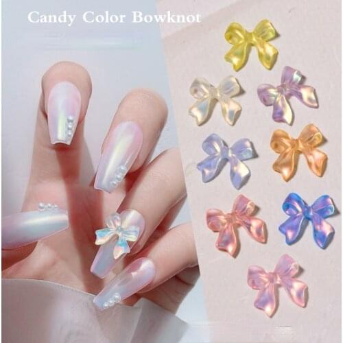 10pcs Manicure 3d Aurora Bow Ornament Mocha resin new magic ribbon nail ornament nail charms luxury sequins nail accesoires