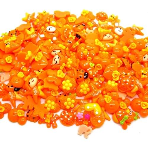 100Pcs Orange Series Mixed Decoration Crafts Beads Frame Flatback Cabochon Scrapbook Kawaii DIY Embellishments Accessories