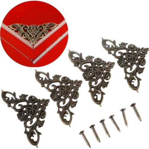 12pcs Antique Corner Brackets Furniture Hardware Bronze Jewelry Case Box Book Scrapbook Album Corner Protector Decor Accessories
