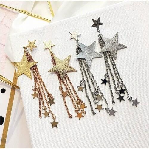 13cm Earing Pentagram Star Fashion Long Tassel Earrings For Women Gold Silver Color Korean Stud Earings Jewelry Accesorios Mujer