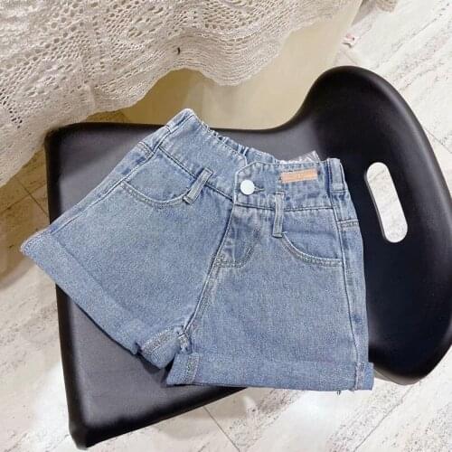 2021 Summer Kids Clothes Girls Jeans Shorts Casual 100% Cotton High Waist Button Denim Short Pants Baby Girl Trousers For 2-7Y
