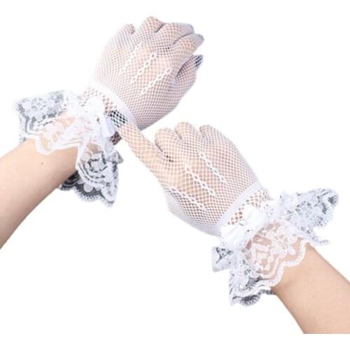 2021 New Lady Mesh Fishnet Gloves Sexy Lace Bowknot Wrist Summer Sunscreen Driving Evening Party Women Gloves Black White