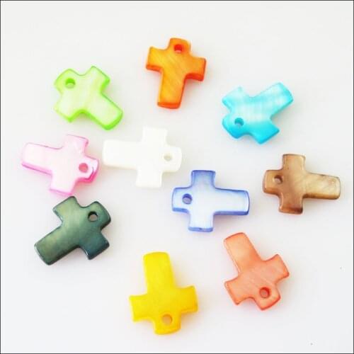 35 New Charms Natural Shell Loose Cross Flat Pendants 10x13mm Mixed