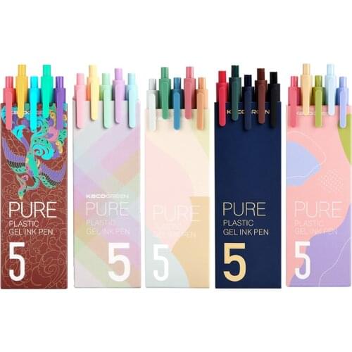 5pcs/box Kaco Retractable Plastic Gel Pens Morandi/Rural Color Pens Extra Fine 0.5mm Signing Pen For Office School Art Supplies