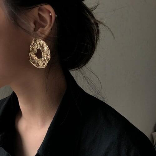 AENSOA 2020 New Geometric Irregular Drop Earrings for Women Unique Design Exaggerated Gold Color Hollow Metal Earrings Oorbellen