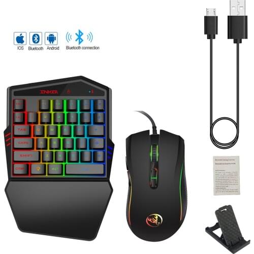 Bluetooth Wireless Game One-hand Keyboard and Mouse Keyboard Converter Wired Gaming Mouse for IOS Android Phone PUBG Gamer
