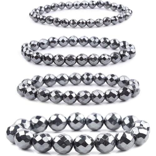 Black Gallstone Faceted Bead Bracelet Cut Corner Hematite Loose Bead Bracelet Simple Black Gallstone Bracelet Jewelry Size 6mm