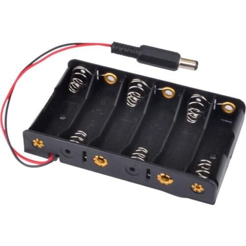 Black Plastic 6 X 1.5V AA Battery Holder Storage Case Box 6 Slots For 6 X AA 9V Batteries With DC 2.1 Power Jack For Arduino