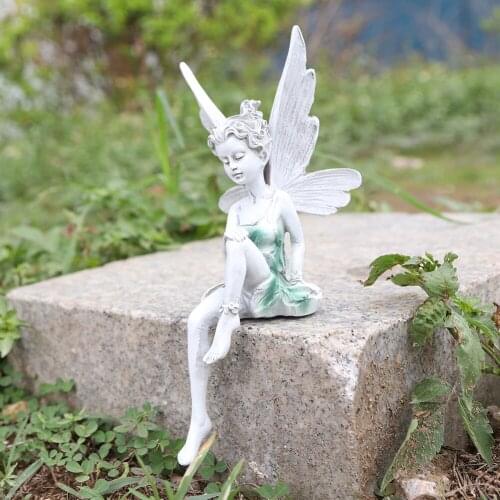 Flower Fairy Angel Sculpture Garden Landscaping Yard Art Ornament Tudor Turek Sitting Statue Outdoor Angel Girl Figurines Craft