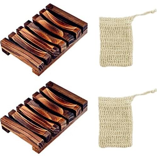 Handmade Bathroom Wooden Soap Case Holder Natural Soap Tray Soap Saver Exfoliating Bag Sink Deck Bathtub Shower Wood Soap Dish