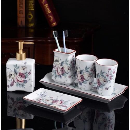 European Ceramic Bathroom Toiletries Five-piece Household Toothbrush Cup Soap Dish Lotion Bottle Trayhome Decoration Accessories