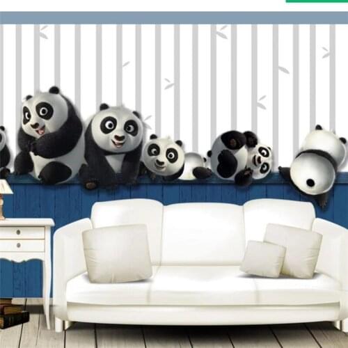 Custom Photo papel parede HD full layer 3D cute naughty play panda TV wall Self Adhesive wallpapers for living room Waterproof
