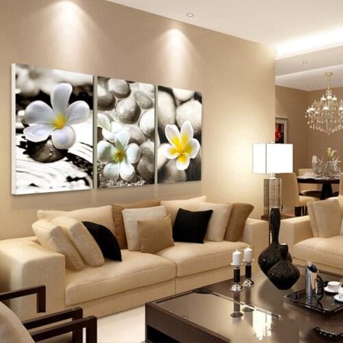 Painting Pebbles Flowers 3 Piece Oil Art Decorative home decoration wall Pictures for living room Print In Canvas (no Frames)