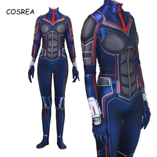 Superhero Wasp Cosplay Costumes Janet Van Dyne Ant-Man Halloween Fancy Ball Jumpsuits Zipper Bodysuit