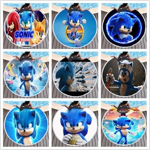 Round Beach Towel Sand Free Quick Dry Blue Cartoon Animal Microfiber Beach Blanket Lounge Cover For Adults Kids Outdoor