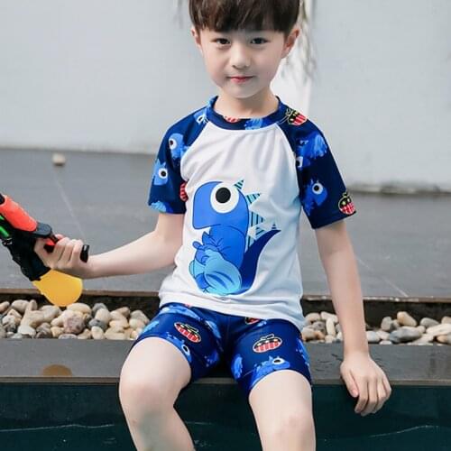 YK8 Summer cute sun protection beach swimwear kids boys swimming trunks shorts shirt top cap 3 piece bikinis set swimsuits