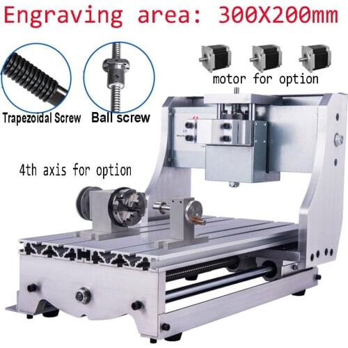 DIY Mini CNC Router Frame Kit 3020 Lathe Engraver 4 Axis WIth Motor Milling Machine Base Bracket Ball Trapezoidal Screw Optional