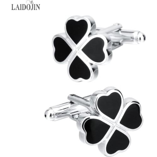 LAIDOJIN Fashion Shirt Cufflinks for Men High Quality Cuff buttons Black Enamel Plant Cuff links Wedding Gift Accessories