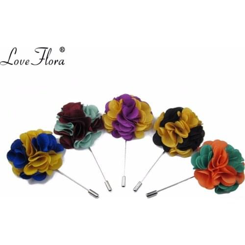 Newest 5cm Men double color fabric flower stick pin lapel pin brooch pins 12pcs/lot 14color for your choice Free shipping