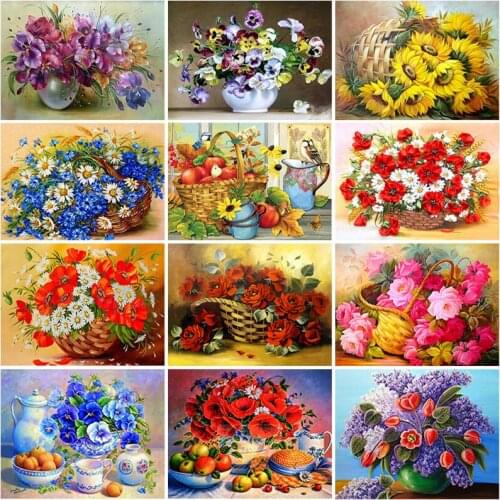 DIY Flower 5D Diamond Painting Full Square/Round Drill Mosaic Cross Stitch Kits Scenic Diamond Embroidery Home Decor Wall Art