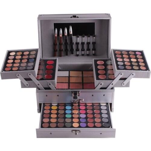 Makeup Set Professional Cosmetics Glitter Eyeshadow Matte+Foundation Cream +Blusher Bronzer+Highlighter+Lip Liner+Eyeliner+Brush