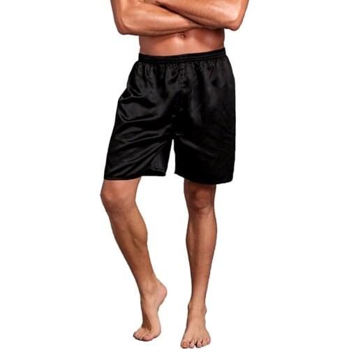 New Men Sexy Silk Sleepwear Loose Shorts Casual Elastic Waist Soft Summer Beach Shorts Home Pajama Sleep Short Solid Thin Blue