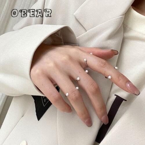 OBEAR Korean Personality Smooth Geometric Arc Pearl Opening Adjustable Fashion Ring Women Birthday Party Jewelry