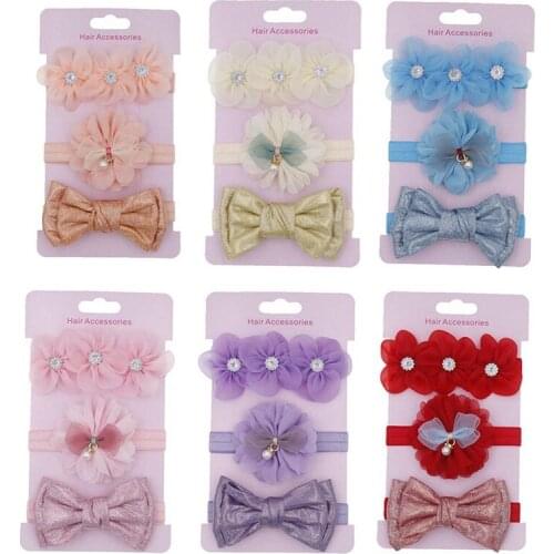 3Pcs/Set Newborn Baby Girls Ribbon Hair Bands Toldder Korean Style Bow Flowers Headbands Turban Hair Band Party Hair Accessories