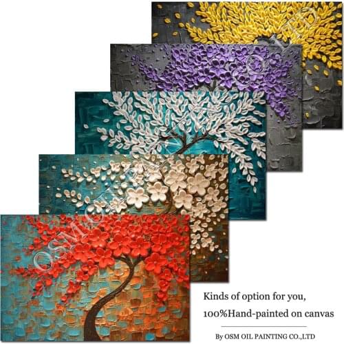 Hand-painted High Quality Unframed Kinds of Tree Oil Painting on Canvas Abstract Thick Leaf Oil Painting Knife Canvas Painting