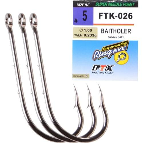 Fishing Hooks Baitholer Black size 5#-16# 8pcs-10pcs Barbed Circle High Carbon Steel Sharpened Bait Tackle Strong Fishhook
