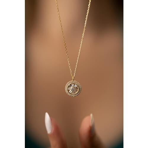 Nineveh Silver Baget Stone Pattern Gold Plated Silver Italian Necklace