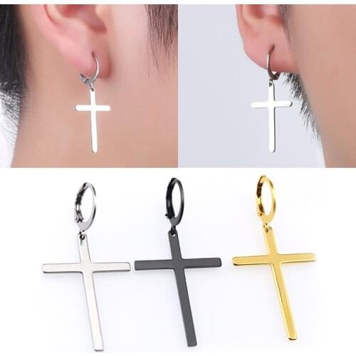 Gothic Cross Earring Minimalism Earring Woman Stainles Steel Gold Clasp Hoop Earring Dangle Cross Black Man Earring 2021 Trend