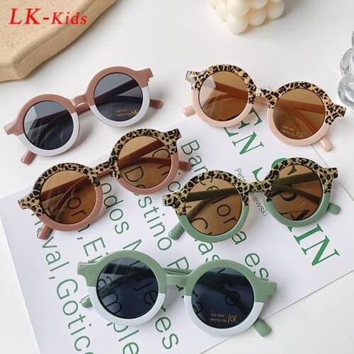 Children Boy Girl Cute Leopard Double Color Cartoon Bear Shape Round Sunglasses Kids Vintage Sunglasses UV400 Protection Classic