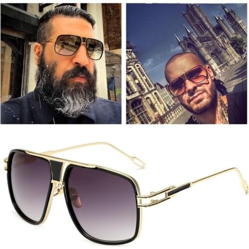 18K Gold Plated Square Men Sunglasses Women Couple Flat Top Luxury Brand Design Ladies Sunglasses Shades Brad Pitt Sun Glasses