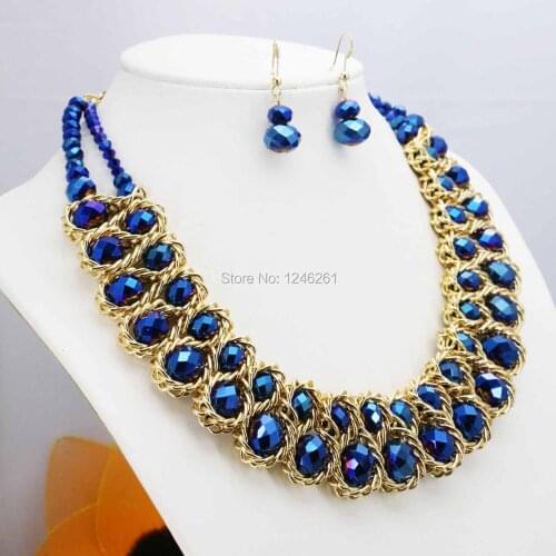 Special Offer Navy Blue Crystal Glass Beads Wholesale Necklaces&Earrings Sets Christmas Gifts For Women Girls DIY Jewelry Making
