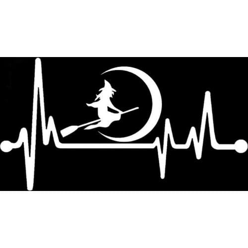 Cute Witch Moon Broom Heartbeat Vinyl Car Sticker Cover Scratches Anti-UV Waterproof Window Windshield Accessories Black/Silver