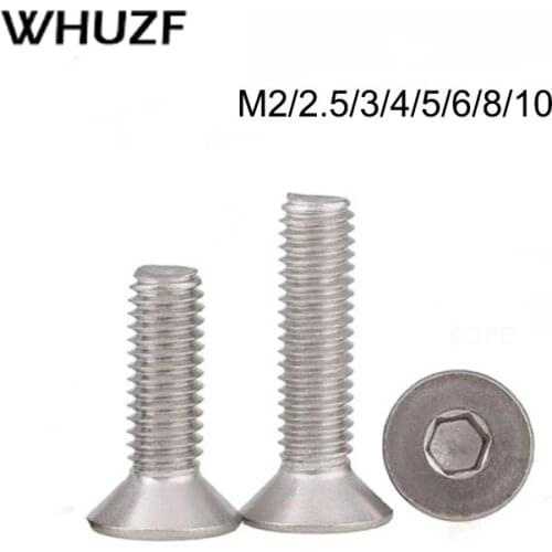 5-50pcs M2 M2.5 M3 M4 M5 M6 M8 M10 304 Stainless Steel Hexagon Hex Socket Countersunk Screw Flat Head Screw Allen Bolts DIN7991