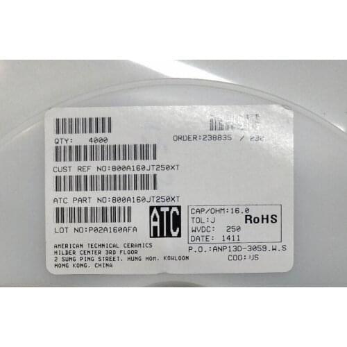 800A180JT250XT Chip high frequency capacitor ATC O505 0.5x0.5 18PF 250V
