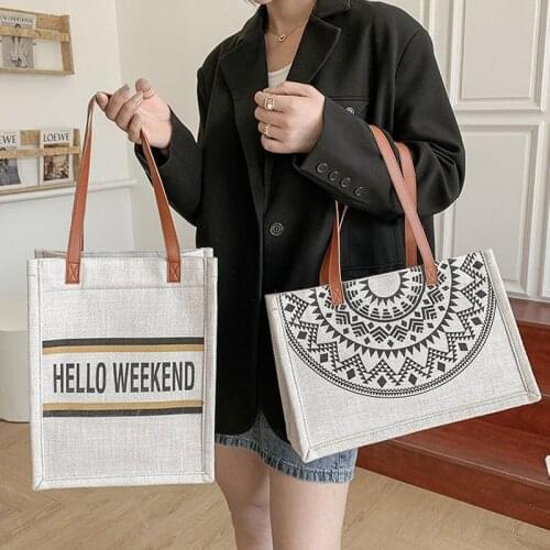 Woman Canvas Tote Bag Fashion Letter Big Capality Shopping Bag Casual Shoulder with Zipper Messenger Bags Retro Printing Handbag