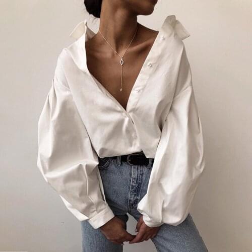 2021 Summer Womens French Lantern Sleeve Loose Shirt Female White Button Cardigan Hot Girl Long Sleeve Blouse