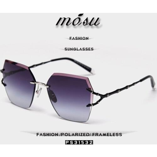 MS DESIGN Women Rimless Sunglasses Ladies Fashion Polarized Sun glasses Metal Temple UV400 Protection