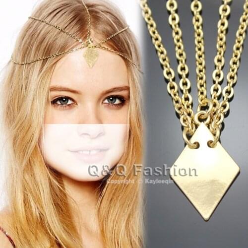 Grecian Gold Square Shape Chain Tikka Head Hair Crown Dress Piece Band Jewelry New